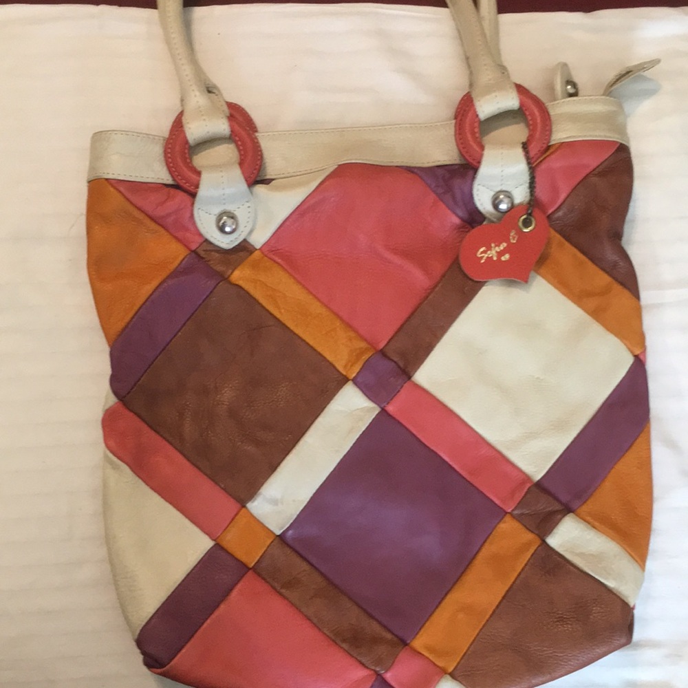 COPY - Color Block Sophia C. Genuine Leather Tote Bag